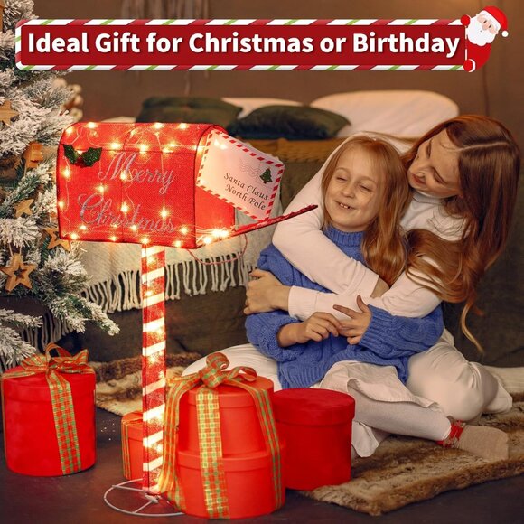 New 34Inch Red Lighted Tinsel Santa's Mailbox for Yard Decor - Picture 5 of 5